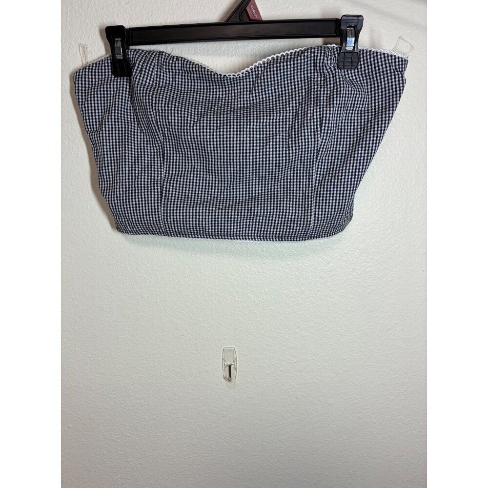 NWT Full Tilt Strapless Crop Top Buffalo Check Retro Y2K Black White Size Large